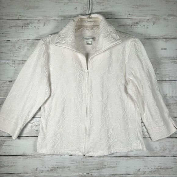 Coldwater Creek Jacquard Zip Front 3/4 Sleeves Active Travel White Jacket S - Picture 1 of 8